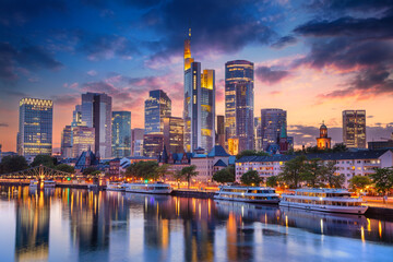 Frankfurt am Main, Germany. Cityscape image of Frankfurt am Main skyline at beautiful sunset.