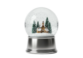 Christmas snow globe with village isolated on transparent background