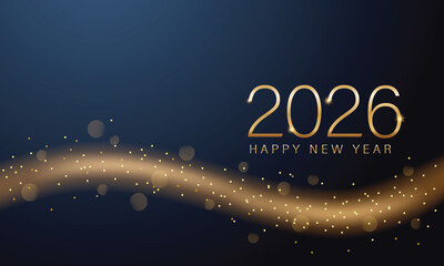 2026 New year with Abstract shiny color gold wave design element and glitter effect on dark background. For Calendar, poster design