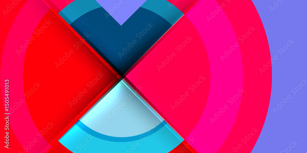 Aufkleber Abstract composition. Overlapping shapes create dynamic visual impact. Vivid colors contrast against dark background. Modern design elements present.