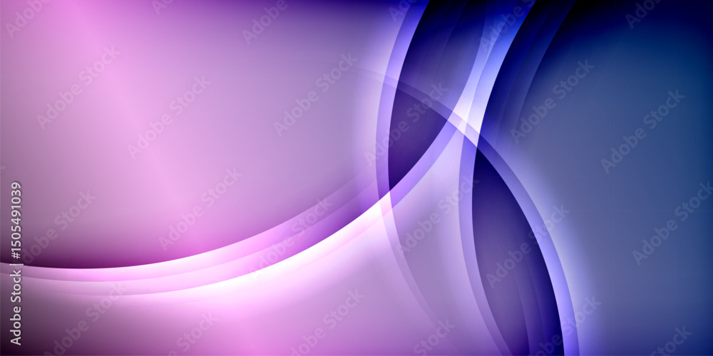 Poster abstract waves, purple hues blend into blue. smooth gradients create dynamic, flowing shapes against
