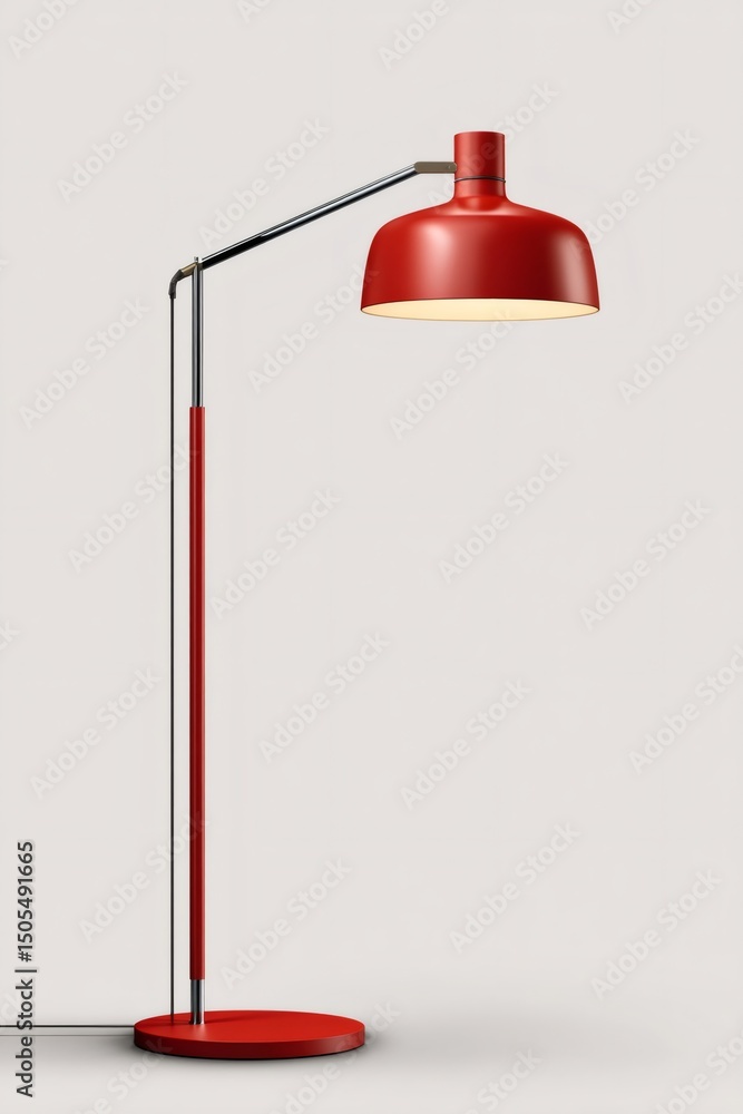Poster Red modern standing lamp illuminating empty space with warm light