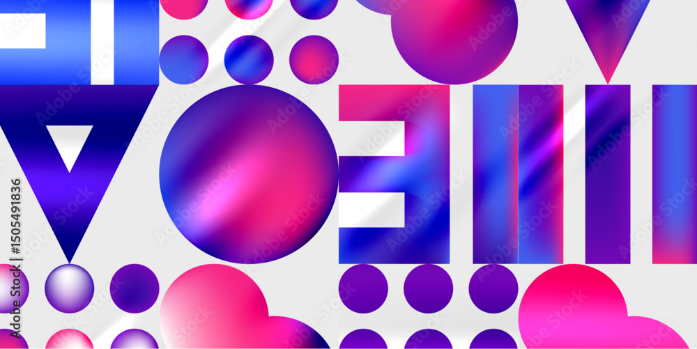 Poster abstract composition. vivid gradients, geometric shapes dominate black background. modern design, dy
