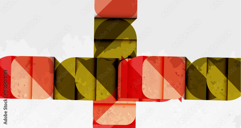 Aufkleber abstract geometric design. red, olive shapes intersect forming cross pattern. white background provi