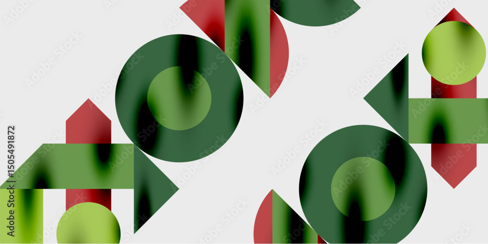 Poster abstract graphic design features repeating text elements. colors include green, red, plus white back