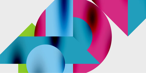 Obraz premium Abstract composition featuring vibrant geometric shapes. Blue, pink, green gradients create dynamic visual interest. Minimalist design, modern aesthetic.