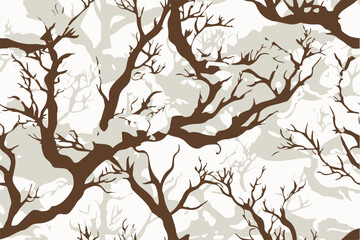 Camouflage pattern made of thick branches and twigs.Forest real tree hunting camouflage seamless pattern design for military and hunting uniform. Hunting camouflage.