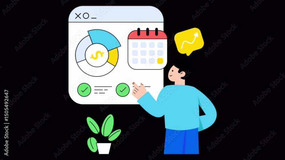 Poster business management motion graphic rendering with transparent alpha channel