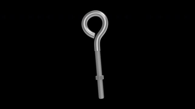 Eye Bolt Rotating on a Transparent Background. Seamless Loop. 4K
