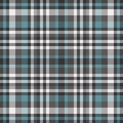 Classic tartan pattern with teal, gray, and white hues.  Seamless design evokes tradition and warmth, perfect for textiles, backgrounds, or graphic design projects.