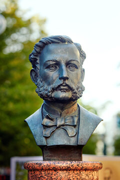Minsk, Belarus. Jun 21, 2024. Historic bronze sculpture of Henry Dunant displayed in Minsk captures his humanitarian legacy and peaceful expression, surrounded by natural green park scenery