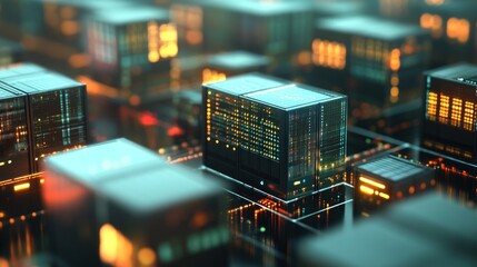 Sleek 3D-rendered diagram of cloud containers and serverless computing, illustrating scalable and cost-efficient technology.