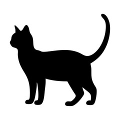 Elegant black cat silhouette with a gracefully curved tail standing tall