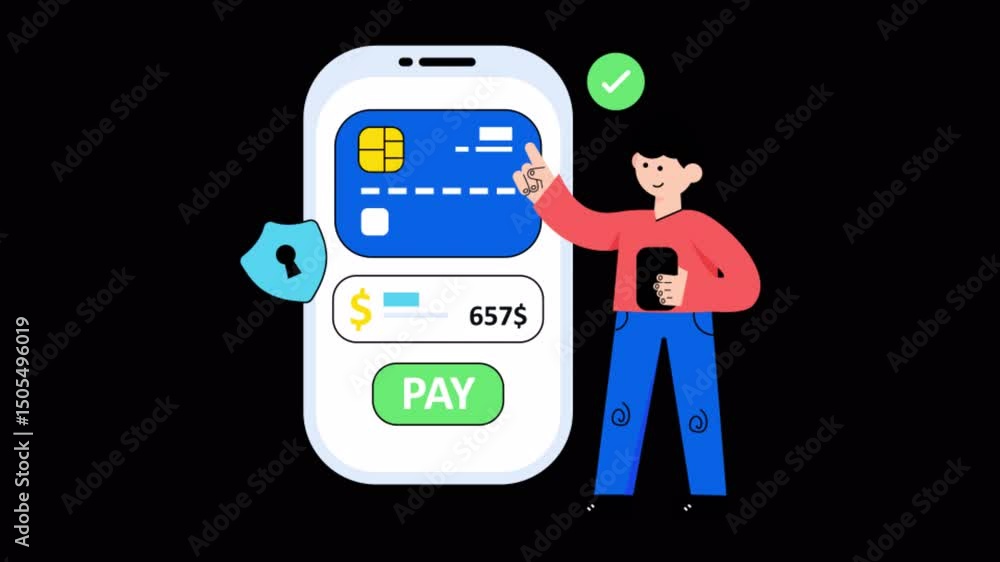 Poster card payment motion graphic rendering with transparent alpha channel