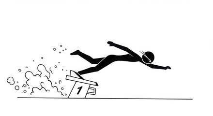 Diver Launching from Starting Block One, Splashing into Water