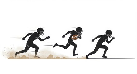 Fototapeta premium Silhouetted Football Players in Action, Running and Passing the