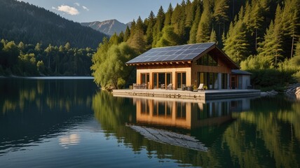 Fototapeta premium Lakeside Solar Home Retreat