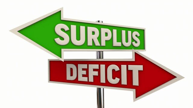 Surplus Vs Deficit Debt Arrow Signs Versus 3d Animation