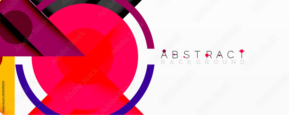 Poster vibrant geometric shapes overlap, creating dynamic abstract composition. colors blend, forming moder
