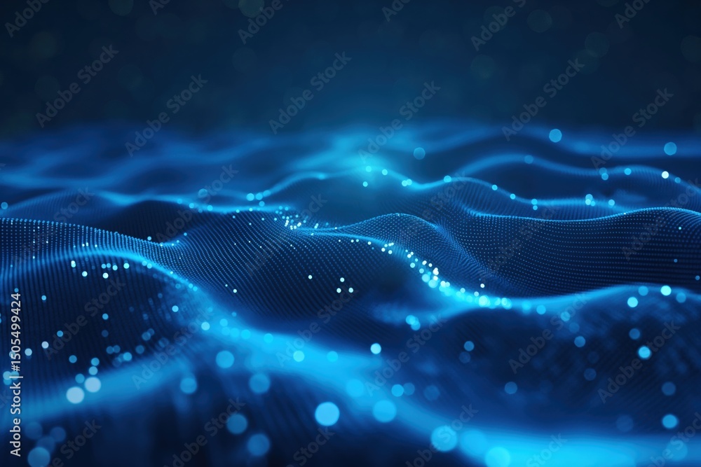 Poster blue glowing network of particles. technology and communication concept.