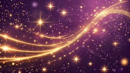 Obraz premium A curving wave of stars flowing diagonally across a glowing bokeh,3D image.