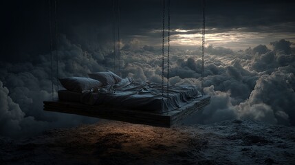Floating Bed in the Sky - Surreal Nightmare Disorder Concept