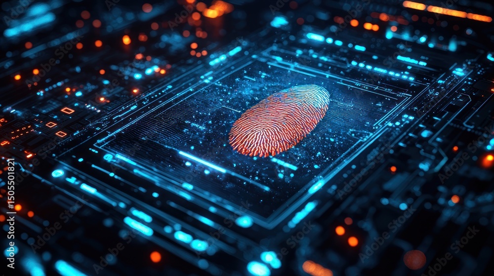 Poster cybersecurity fingerprint scan, digital identity authentication