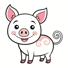 Fototapeta premium Cute smiling pink cartoon piglet vector illustration
