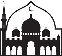 Islamic Mosque Silhouette Black Vector | Muslim Architecture & Religious Landmark Art