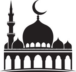 Islamic Mosque Silhouette Black Vector | Muslim Architecture & Religious Landmark Art