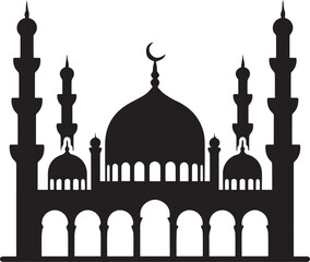 Islamic Mosque Silhouette Black Vector | Muslim Architecture & Religious Landmark Art