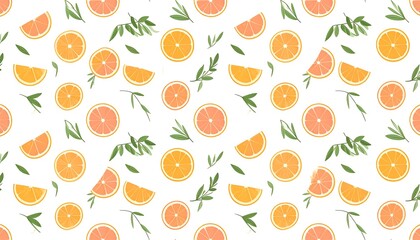 Citrus fruit  herb seamless pattern.