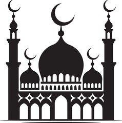 Islamic Mosque Silhouette Black Vector | Muslim Architecture & Religious Landmark Art