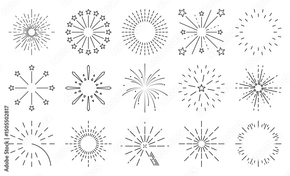 Poster firework icons - vector design elements. sparks and rays elements isolated on white.