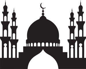 Islamic Mosque Silhouette Black Vector | Muslim Architecture & Religious Landmark Art