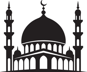 Islamic Mosque Silhouette Black Vector | Muslim Architecture & Religious Landmark Art