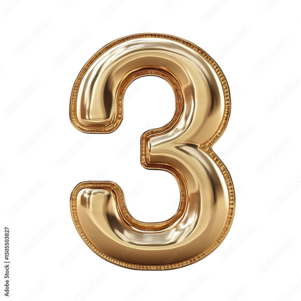 Poster gleaming golden 3 symbolizing success and prosperity shining on a on transparent background