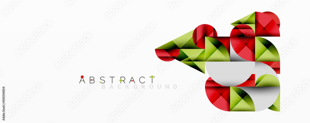 Poster Geometric shapes form abstract design. Red, green, white colors blend, creating modern visual effect. Minimalist style.