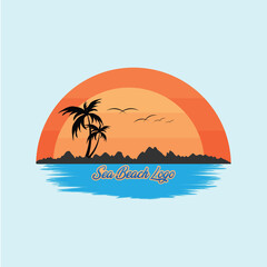 The Summer Sea Beach logo design vector illustration. 