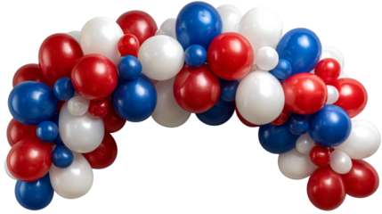 A long stream of red, white and blue balloons