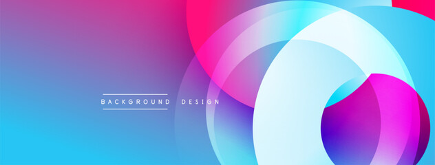 Abstract vibrant background. Overlapping circles create dynamic visual effect. Blue, purple, pink hues dominate composition. Modern design element.