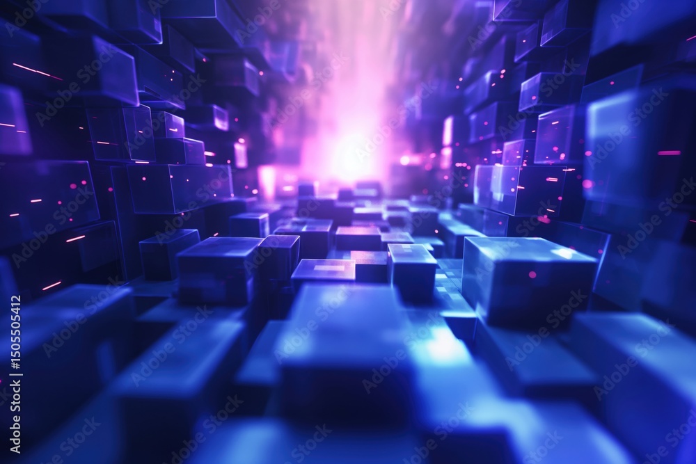 Aufkleber abstract 3d cubes with neon lights in futuristic environment. technology concept.