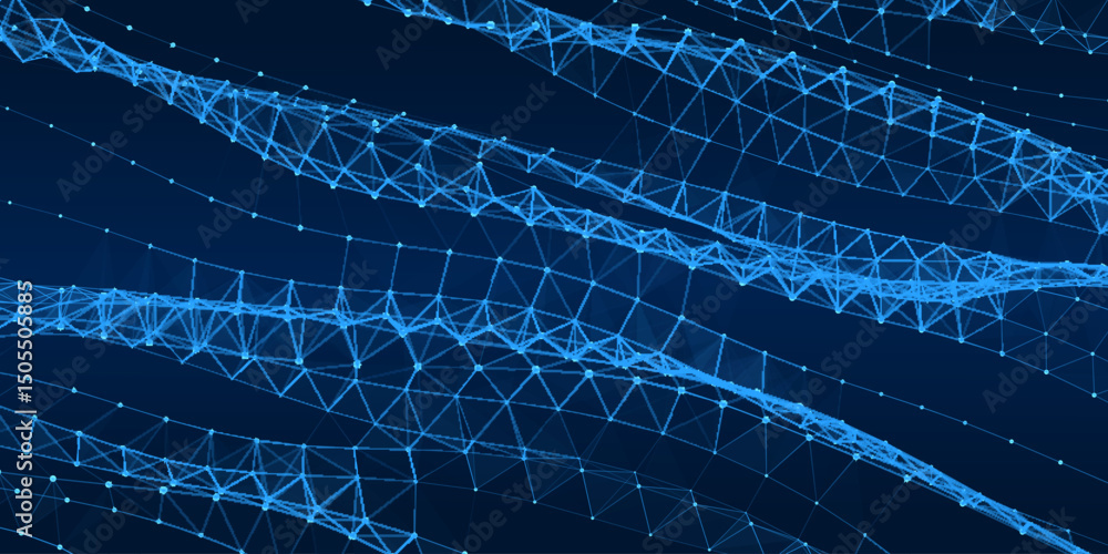 Poster digital dynamic wave of particles and lines. abstract blue futuristic background. big data visualiza