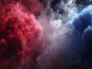 Bastille Day Mysterious figures in swirling red and blue smoke landscape