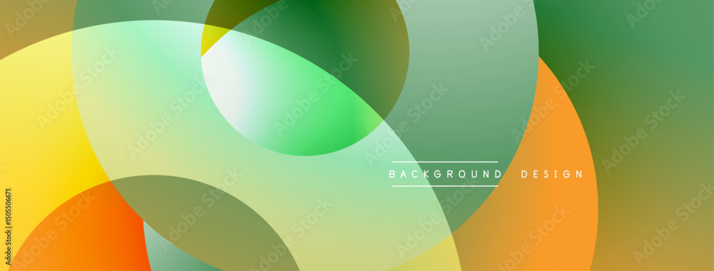 Fototapete Abstract colorful overlapping circles create dynamic background. Gradient shades blend yellow, green, orange hues. Modern design element.