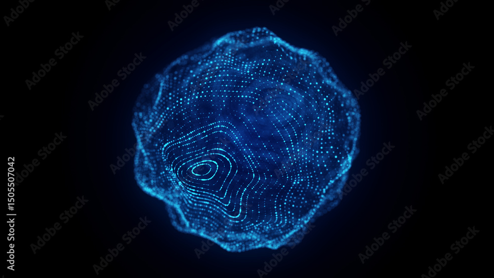 Aufkleber technology blue sphere with connecting dots and lines. digital abstract network structure. 3d render
