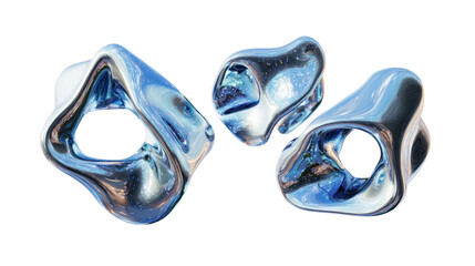 Three pieces of glass art are displayed on a white background