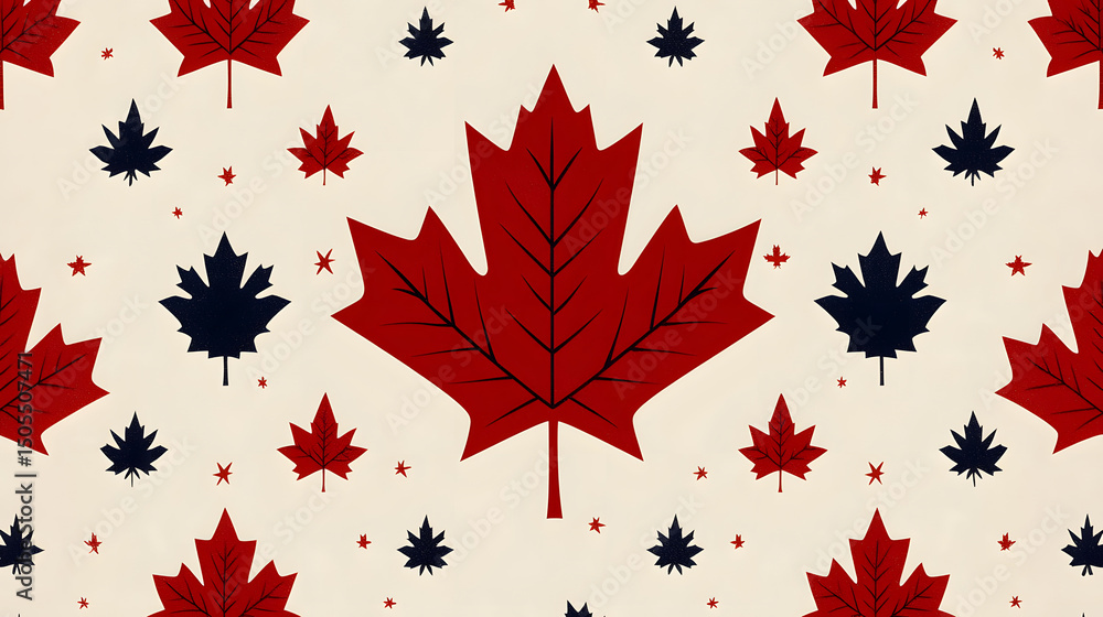 Poster seamless pattern background with maple leaf icon from national flag of canada. vector backdrop patri