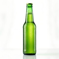 Green bottle of beer isolated on white background