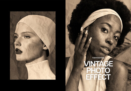Vintage Crumpled Poster Photo Effect Mockup